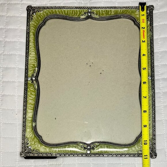 Vintage Green Swirl Enamel & Crystal Ornate Antique Design 8"x10" Picture Frame - Picture 3 of 6